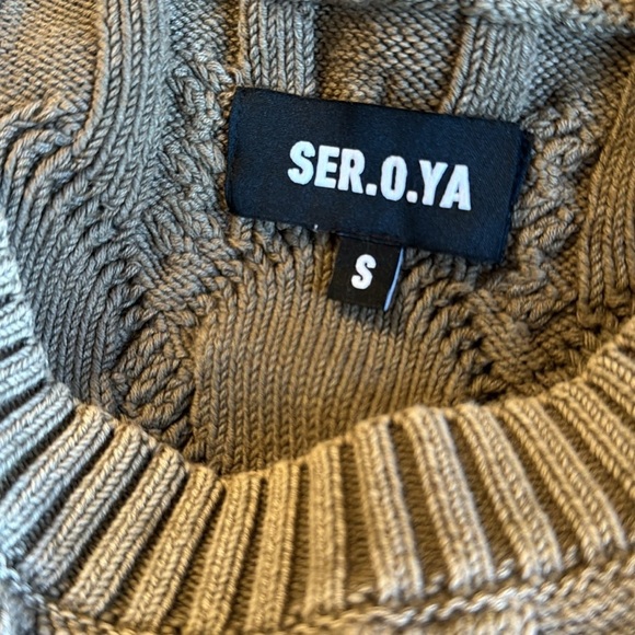 SER.O.YA Liam Cable Knit Sweater in Tan Acid Wash sz S - Picture 13 of 15
